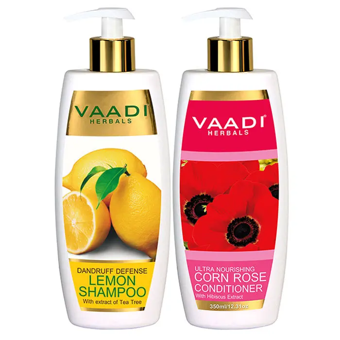 Vaadi Herbals Dandruff Defense Lemon Shampoo with Corn Rose Conditioner (350 ml x 2)