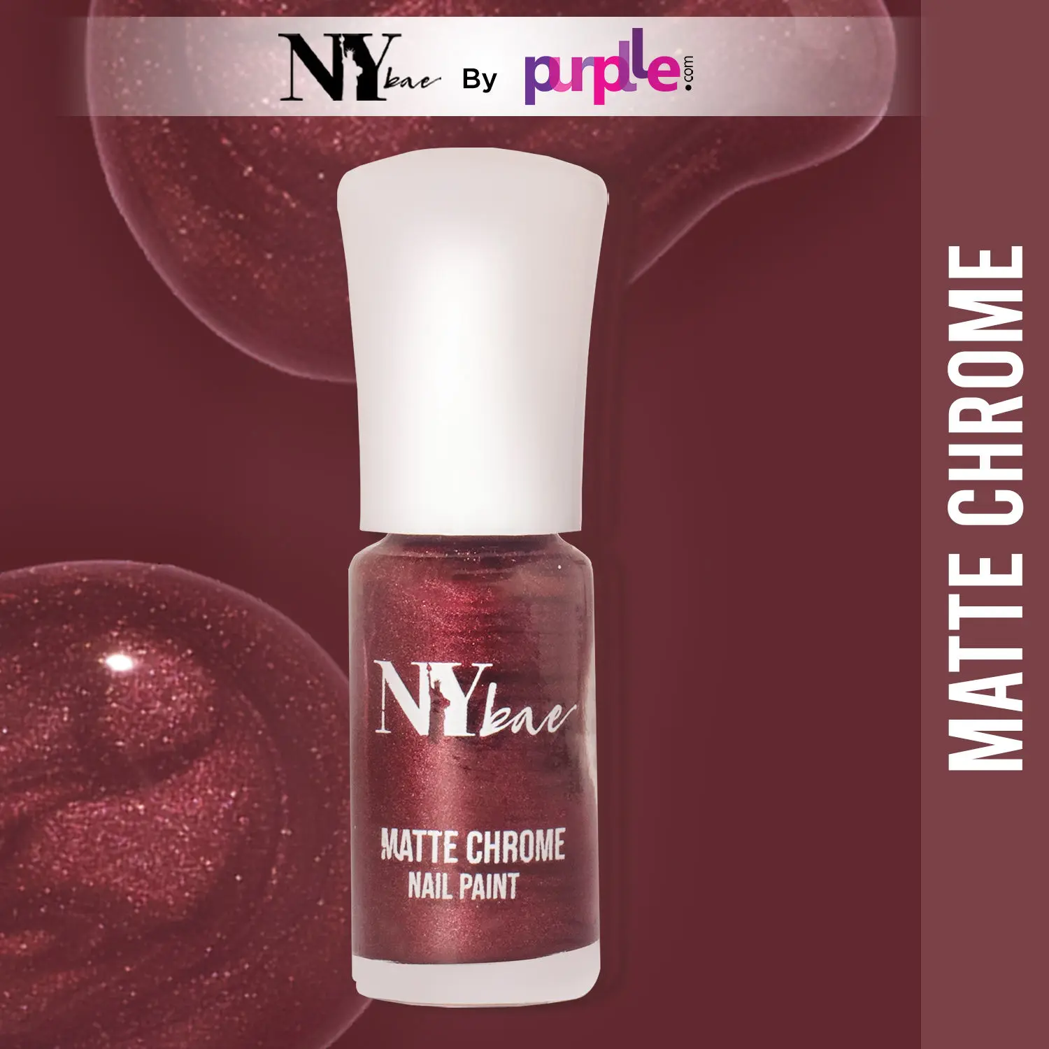 NY Bae Matte Chrome Nail Paint - Berry Silk 02 (3 ml) | Maroon | Chrome Effect | Matte Finish | Intense Pigmentation | Chip Resistant | Travel Friendly | Vegan | Cruelty Free