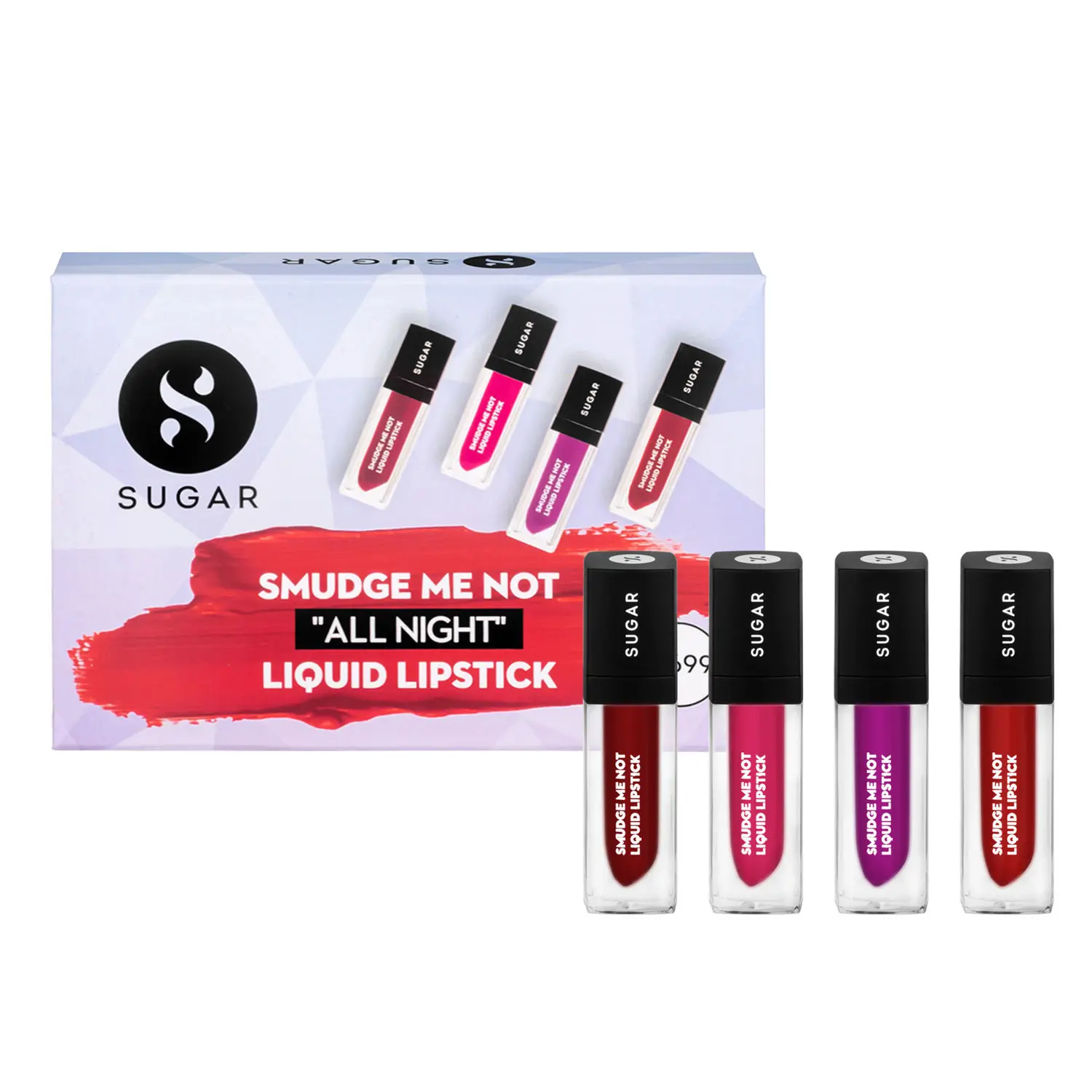 SUGAR Cosmetics Smudge Me Not"All Night" Liquid Lipstick | Ultra Matte Liquid Lipstick, Transferproof and Waterproof, Lasts Up to 12hrs | Pack of 4