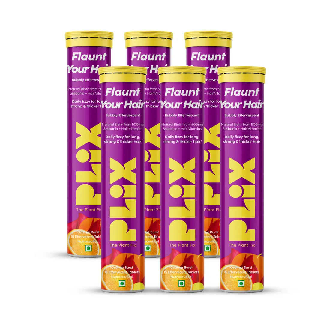 Plix Heavenly Hair With Natural Biotin Tablets - Orange Flavour - Pack of 6