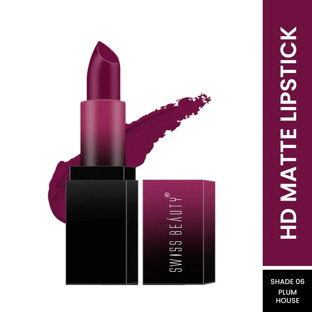 Swiss Beauty HD Matte Lipstick Plum House 06 (3.5 g)