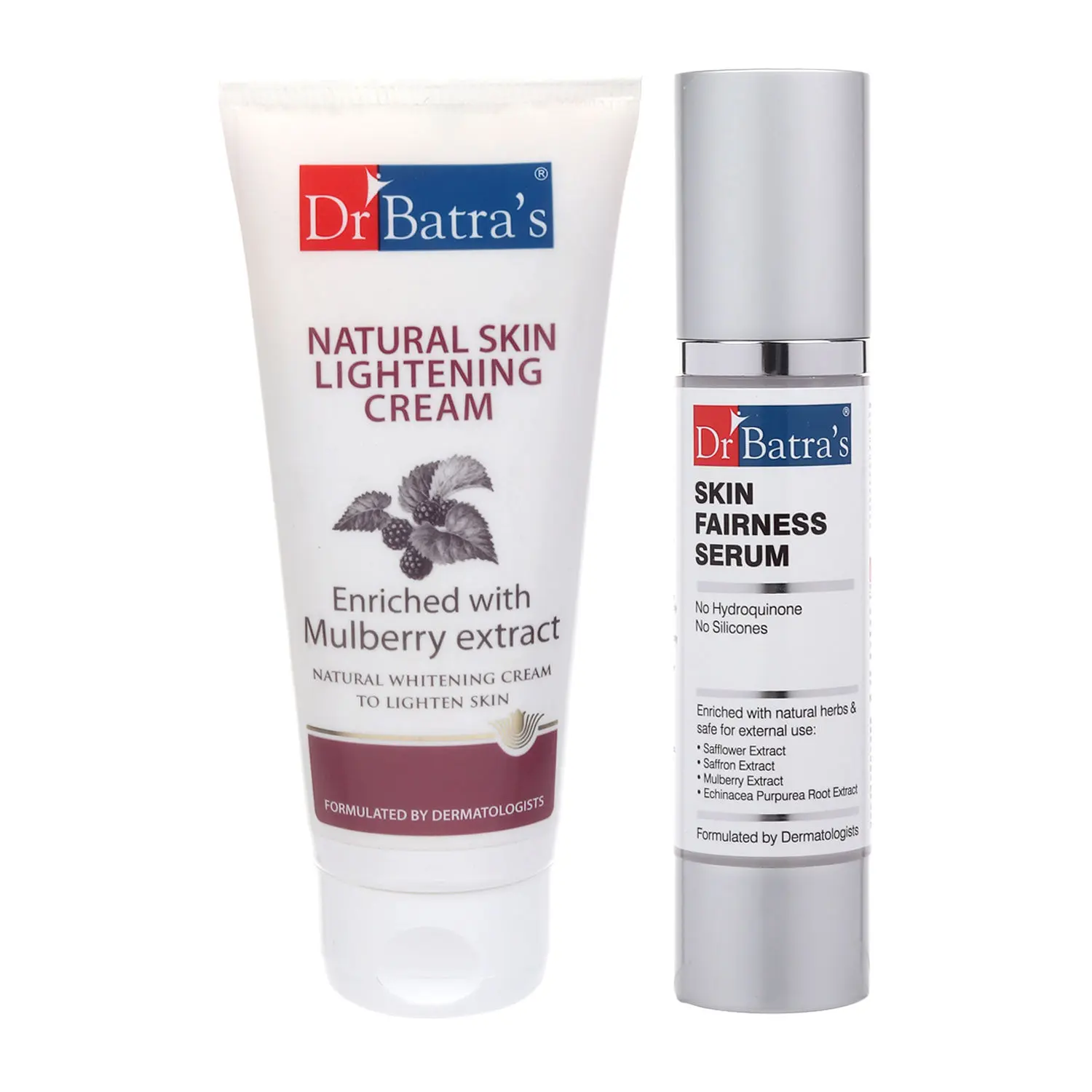 Dr Batra`s Natural Skin Lightening Cream 100G and Skin Fairness Serum 50 G (Pack of 2 Men and Women)