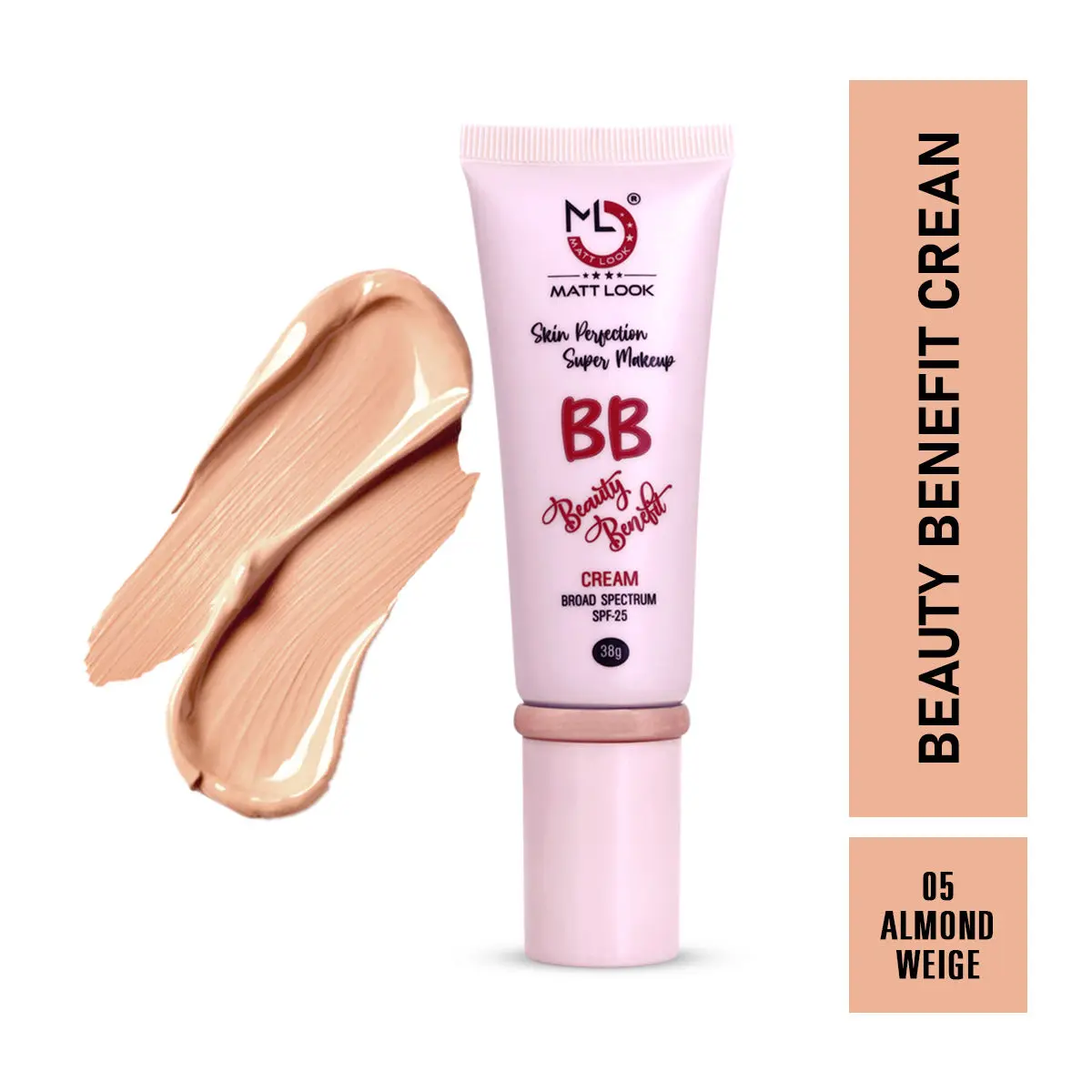 Mattlook Skin Perfection Super Makeup BB Beauty Benefit Cream SPF 25  Lightweight Glow Moisturizer ,Smooths skin Texture, Gives even skin tone - Almond Beige (38gm)