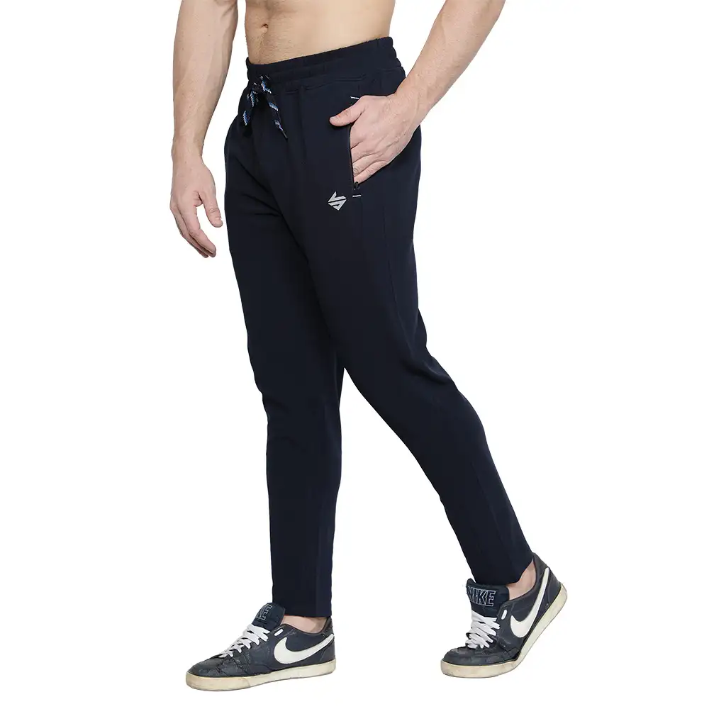 John Ally Gymwear Trackpant for Men with Zipper Pockets & Dryfit Fabric,  Midnight Blue  Small