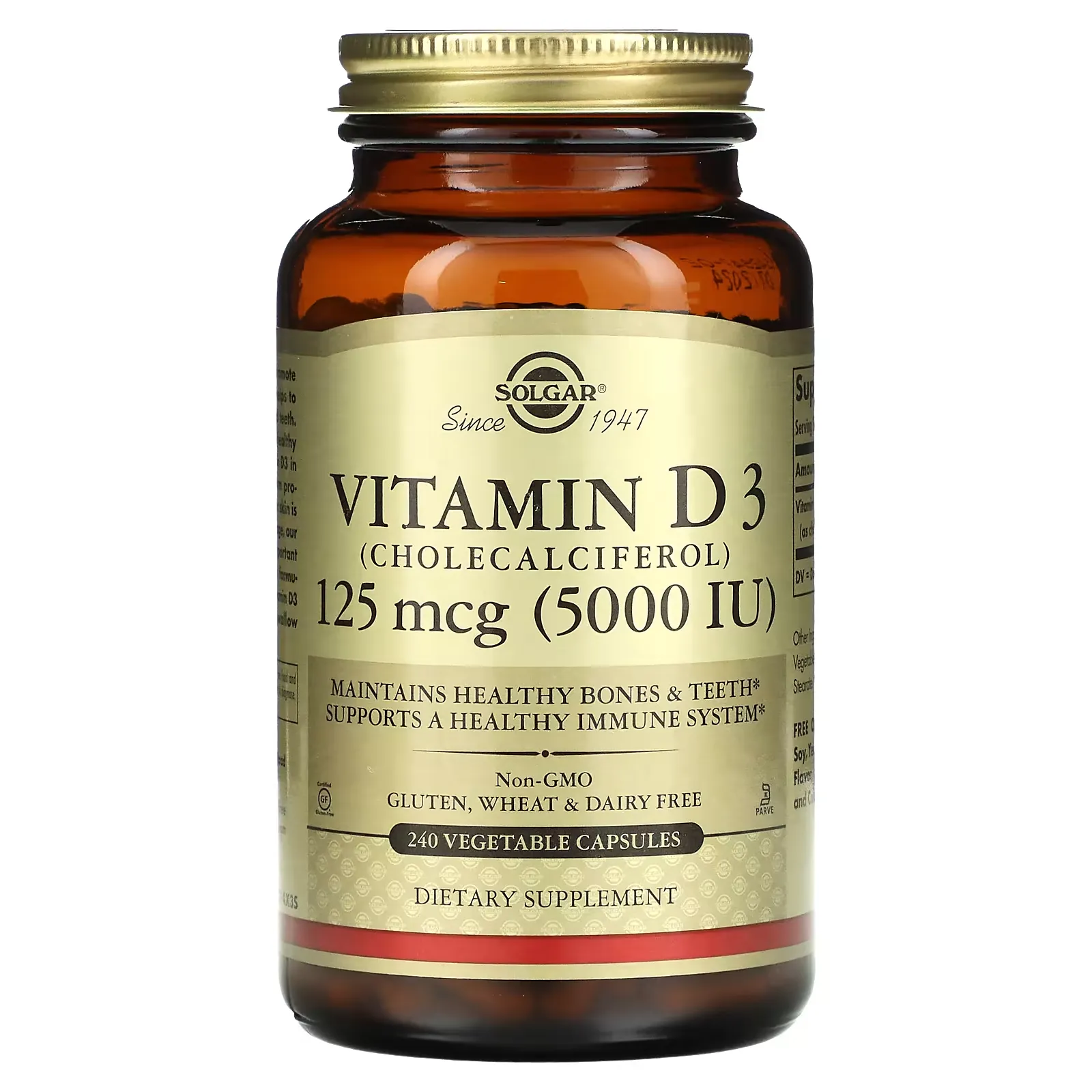 Vitamin D3 (Cholecalciferol), 125 mcg (5,000 IU), 240 Vegetable Capsules