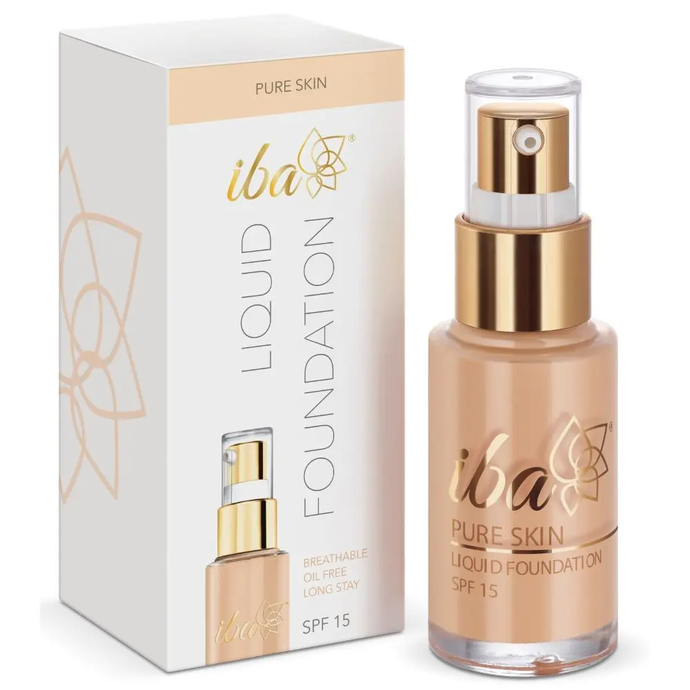 Iba Pure Skin Liquid Foundation - Sun Beige, 30ml | Full Coverage l Long Lasting | Lightweight l Oil Free Matte Finish | SPF 15 | 100% Natural Vegan & Cruelty Free