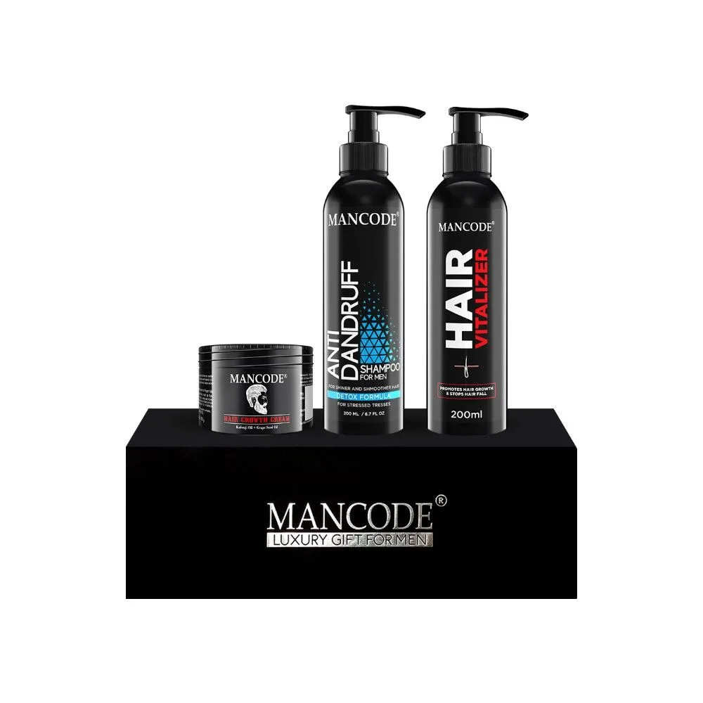 ManCode Hair Care Luxury Gift Set -09 (Hair Growth Cream + Vitalizer + Anti Dandruff Shampoo)