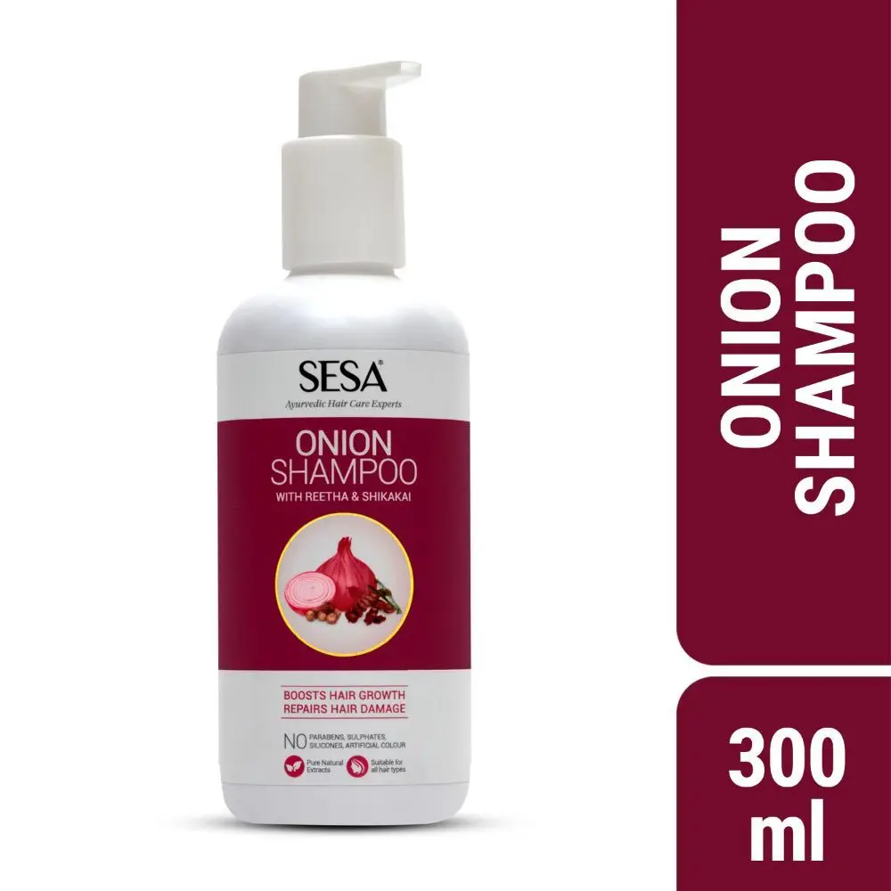 Sesa Onion Shampoo with Reetha & Shikakai, 300 ml (Pure Ayurvedic Herbal Extracts, No Parabens, No Sulphates, No Silicones)