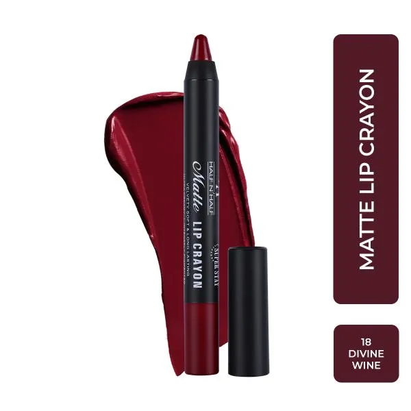 Half N Half Matte Velvet Soft & Long Lasting 24h Super Stay Lip Crayon - Divine-wine