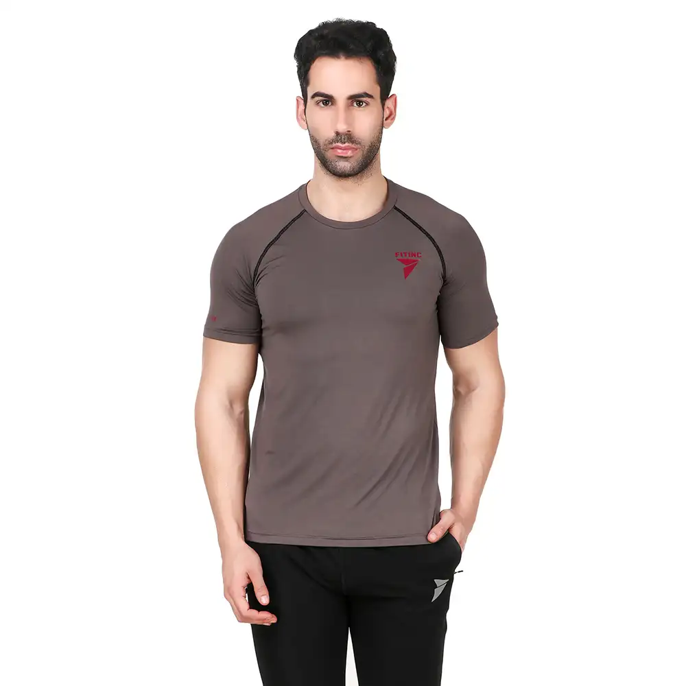 Fitinc Round Neck Gym T Shirt,  Grey  Small