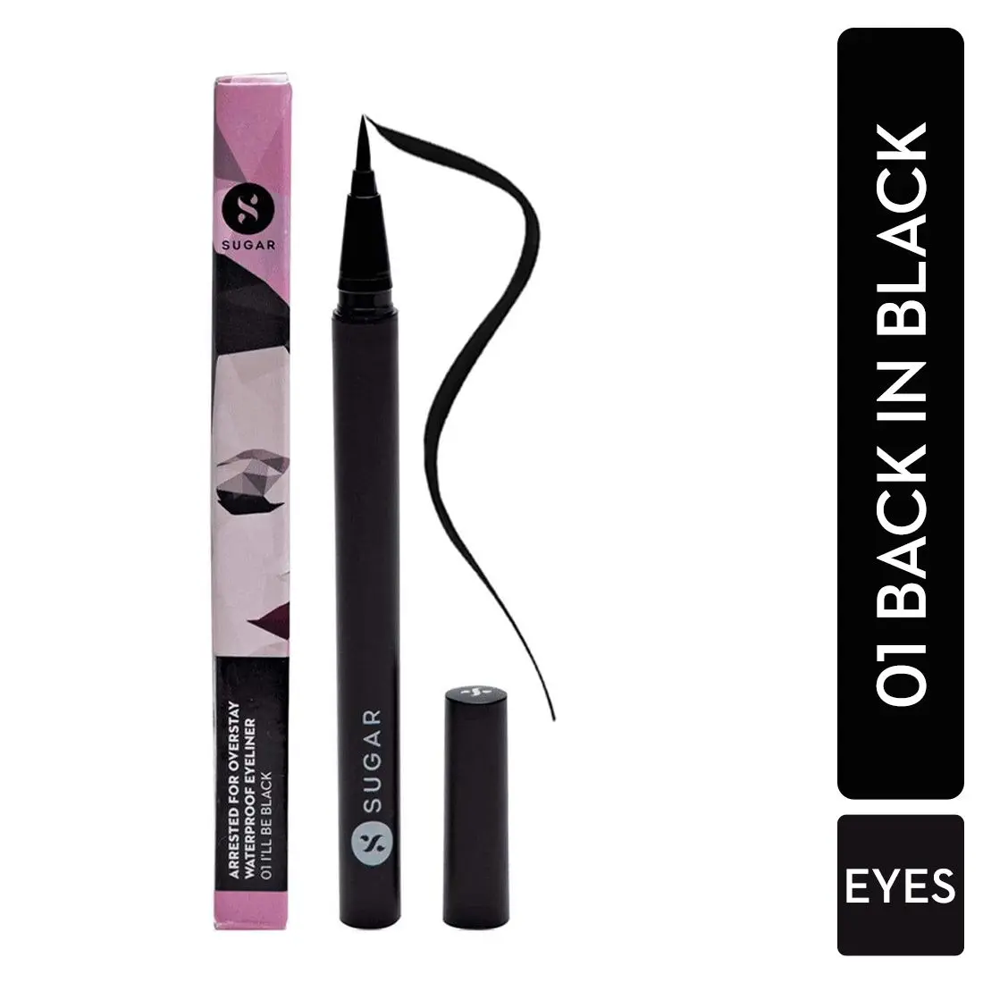 SUGAR Cosmetics - Arrested For Overstay - Waterproof Eyeliner - 01 I'll Be Black (Black Eyeliner) - Quick Drying, 100% Waterproof Eye Liner with Matte Finish