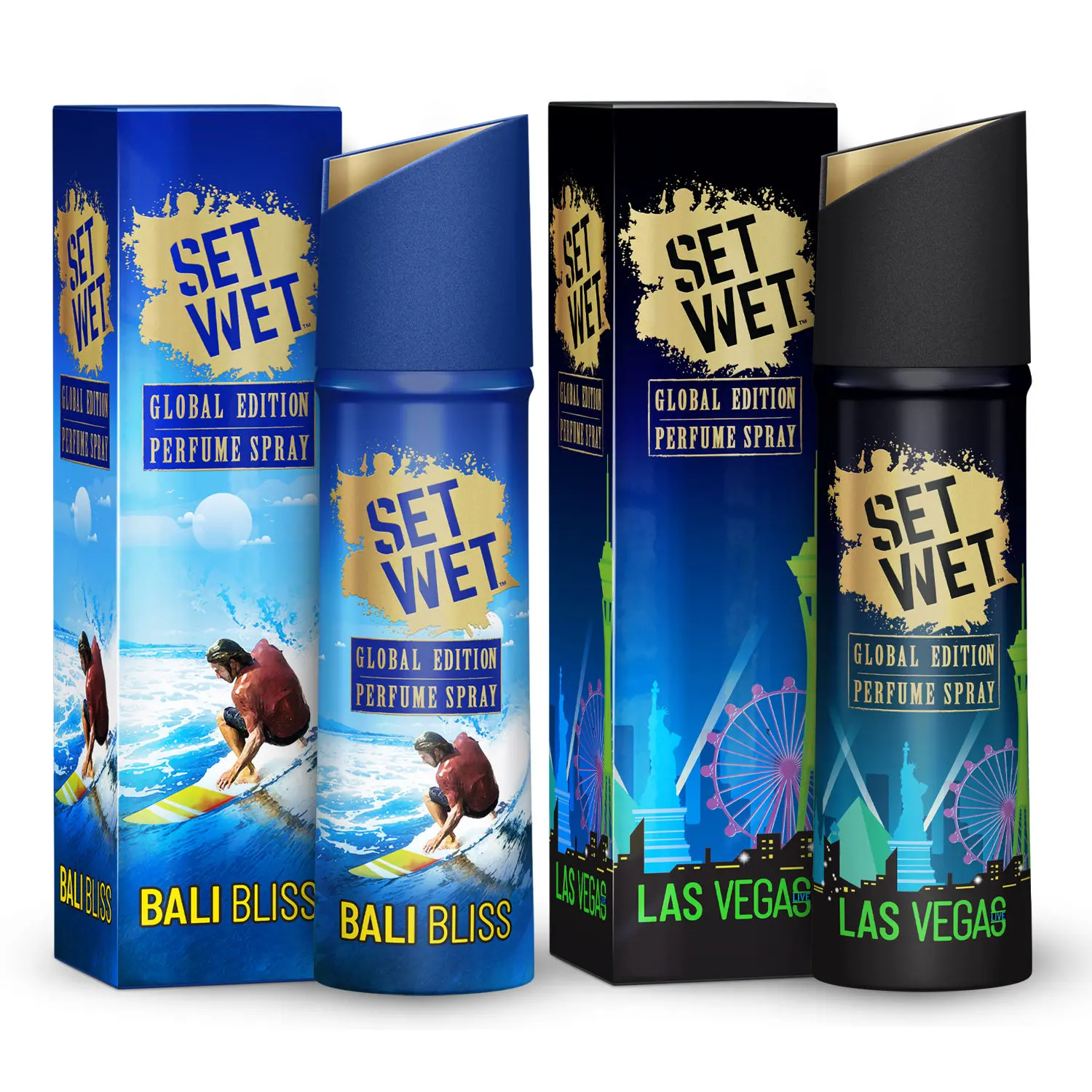 Set Wet Global Edition Bali Bliss With Las Vegas Live, No Gas Perfume Body Spray & Deodorant For Men, Each 120 ml, (Pack of 2)
