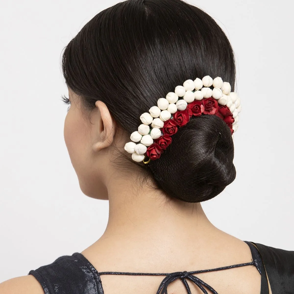 Moedbuille Red Floral Design Off-White & Green Beaded And Lace Handcrafted Hair Accessory