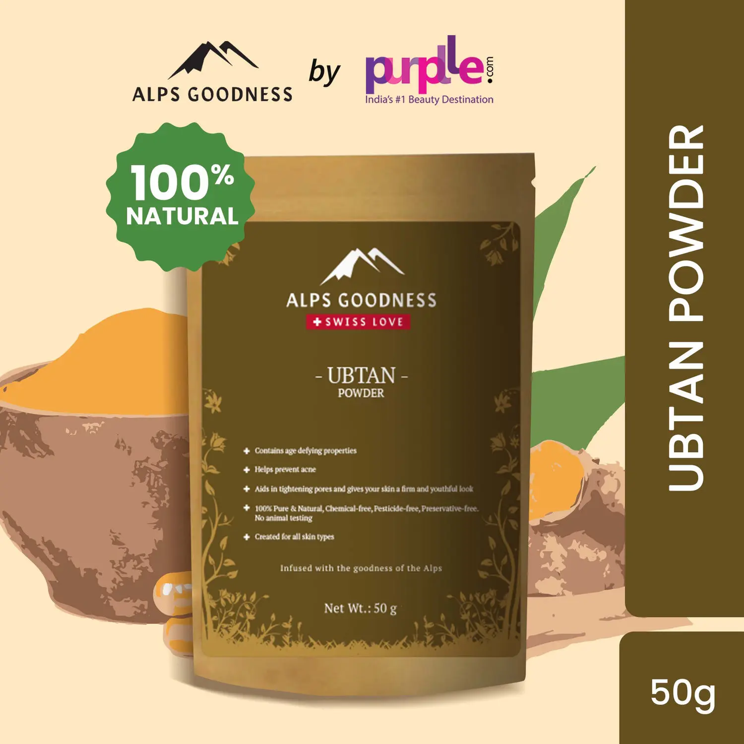 Alps Goodness Powder - Ubtan (50 g) | 100% Natural Powder | No Chemicals, No Preservatives, No Pesticides | Detan Face Pack | Tan Removal Face Pack