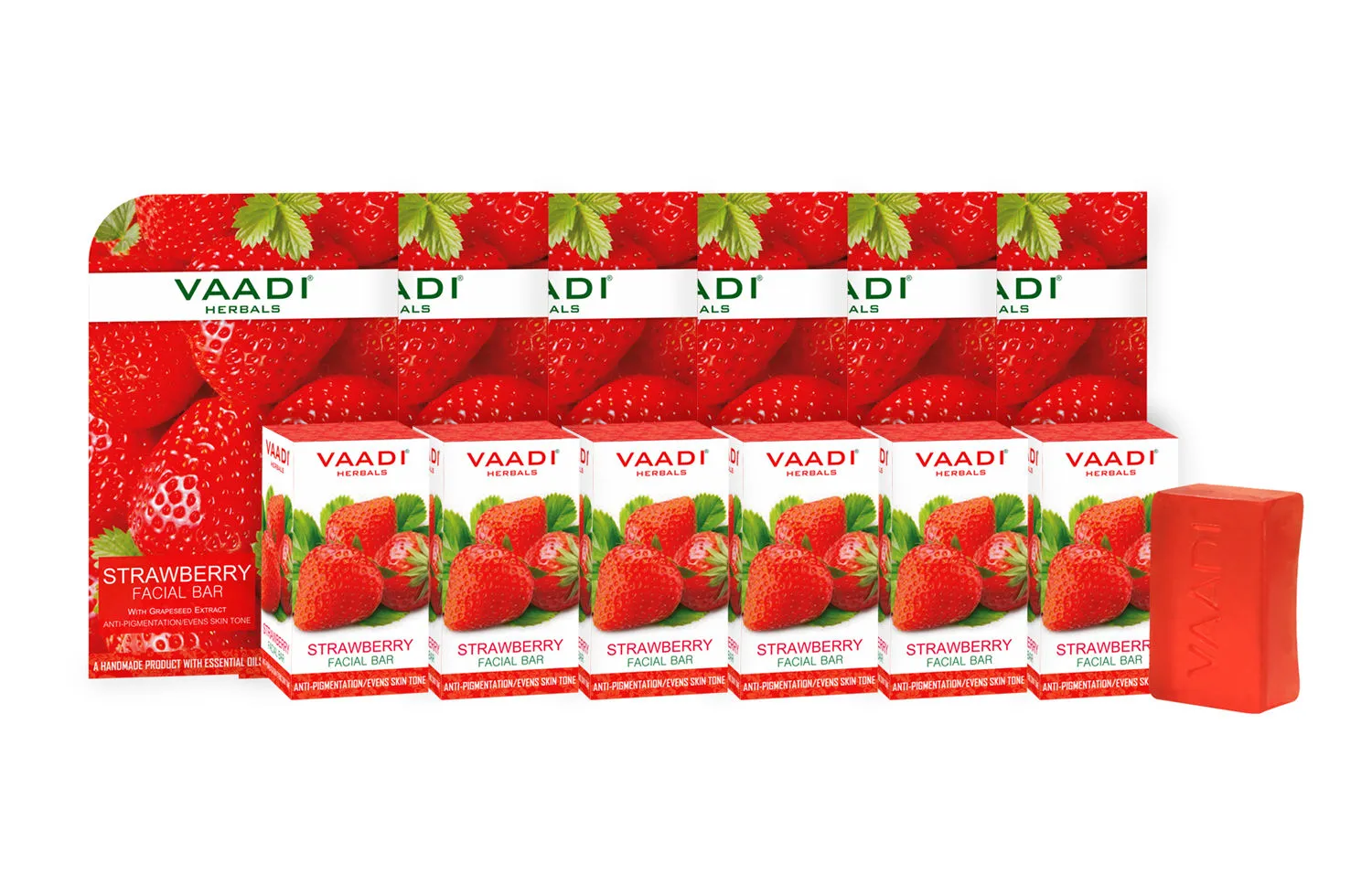 Vaadi Herbals Super Value Pack Of 6 Strawberry Facial Bars With Almond Oil & Grape Seed Extracts