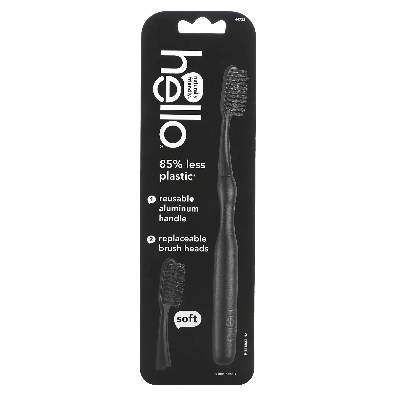 Aluminum Toothbrush with Replaceable Brush Heads, Soft, Black, 1 Toothbrush and 1 Replaceable Brush Head