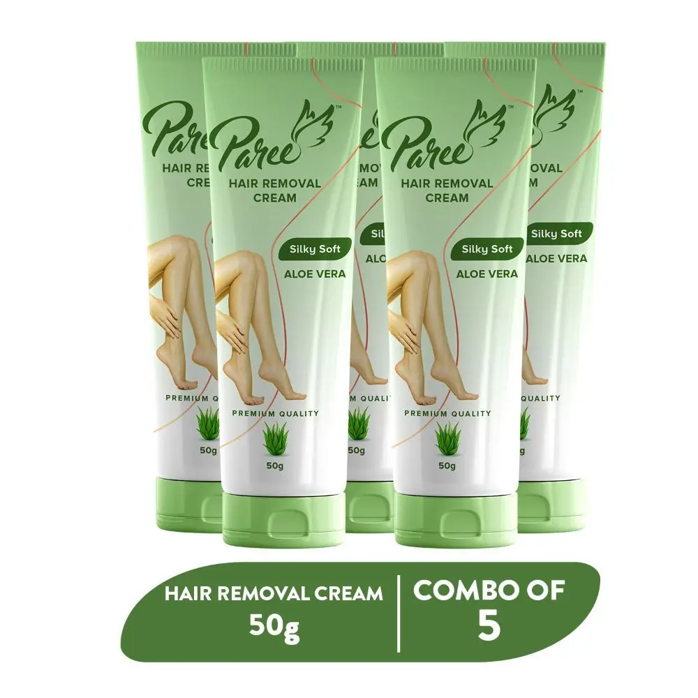 Paree Hair Removal Cream for Women - 250g (Pack of 5) | Silky Soft Smoothing Skin with Aloe Vera Extract | Enriched with Shea Butter | Suitable for Legs, Arms & Underarms | Non Toxic - Skin Friendly