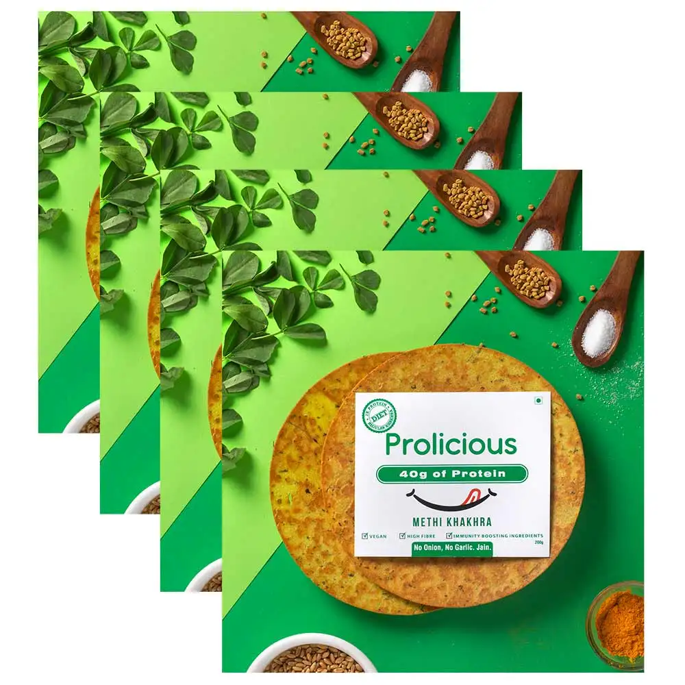 Prolicious Methi Khakhra,  Unflavoured (Pack of 4)  200 g