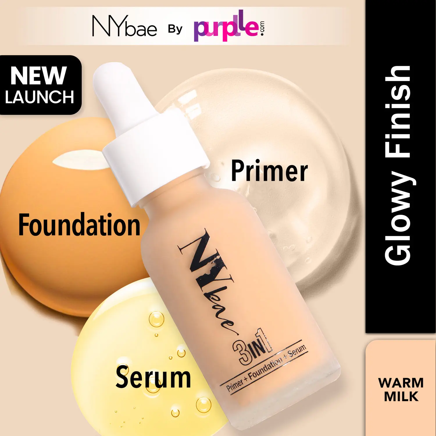 NY Bae 3 in 1 Serum Foundation with Primer I Moisturising I Glowing Korean Skin I Warm Milk 09 (30 ml)