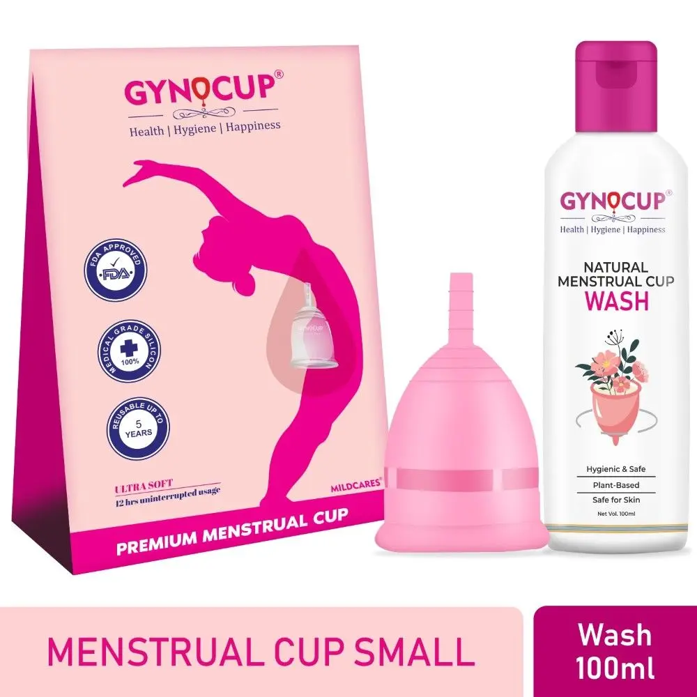 GynoCup Premium Reusable Menstrual Cup for Women| Small Size |Pink Color |With Menstrual Cup Cleanser Wash 100ml (Combo)