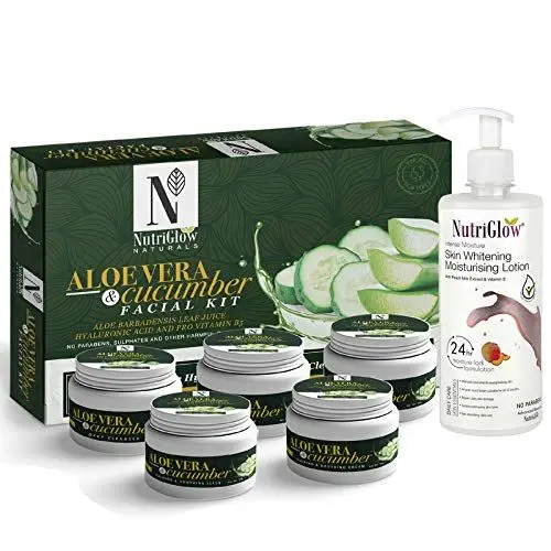 NutriGlow NATURAL'S Aloe Vera & Cucumber Facial Kit (260gm) With Skin Whitening Moisturising Lotion (500ml) For Skin Brightening