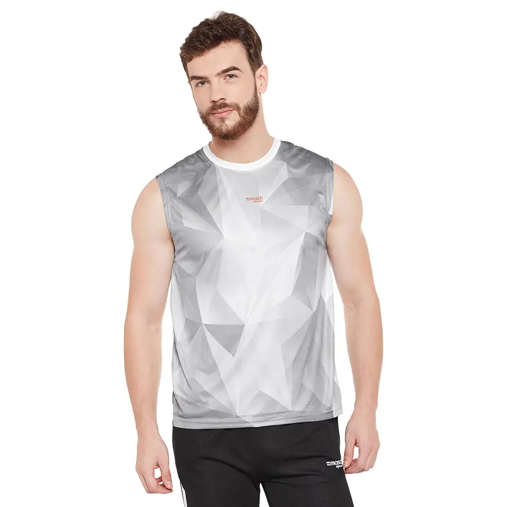 Masch Sports Mens Regular Fit Polyester Active T Shirt (MSTS1017 SLP GTS),  Grey and White  XXL