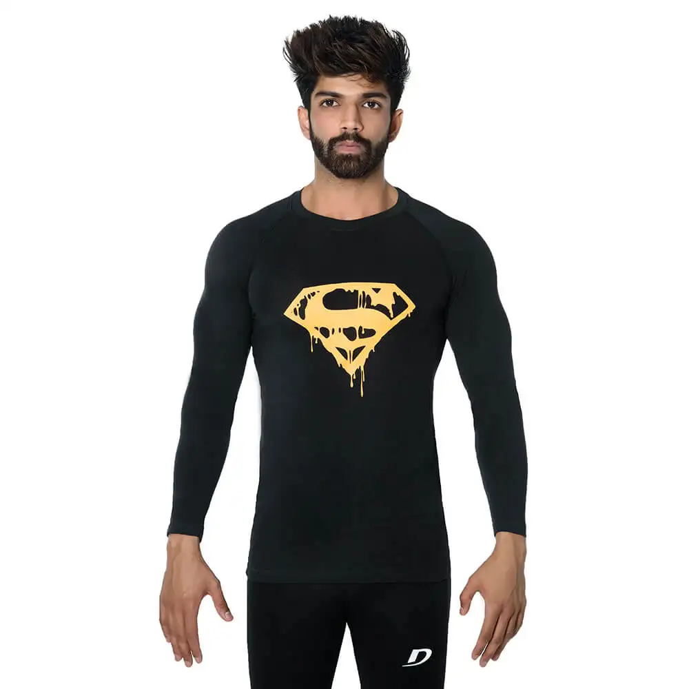 DK Active Wear Full Sleeve Gym T Shirt (Supermen),  Black and Yellow  XL