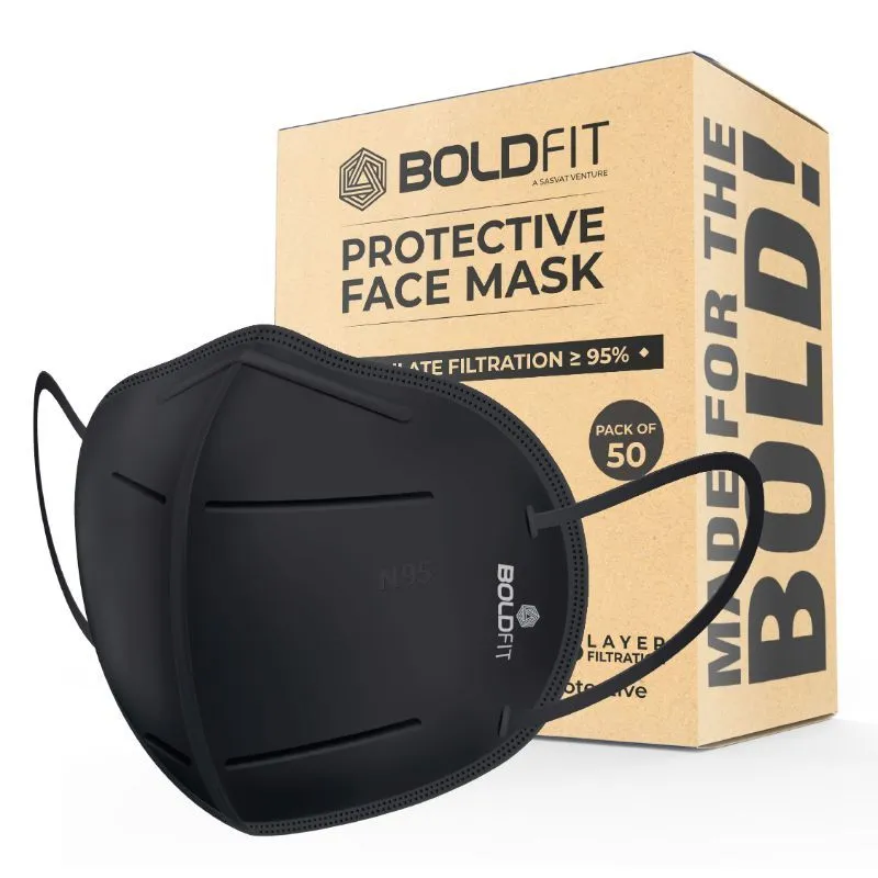 Boldfit N95 Mask For Men & Women - 5 Layer - Pack Of 50 (Black)