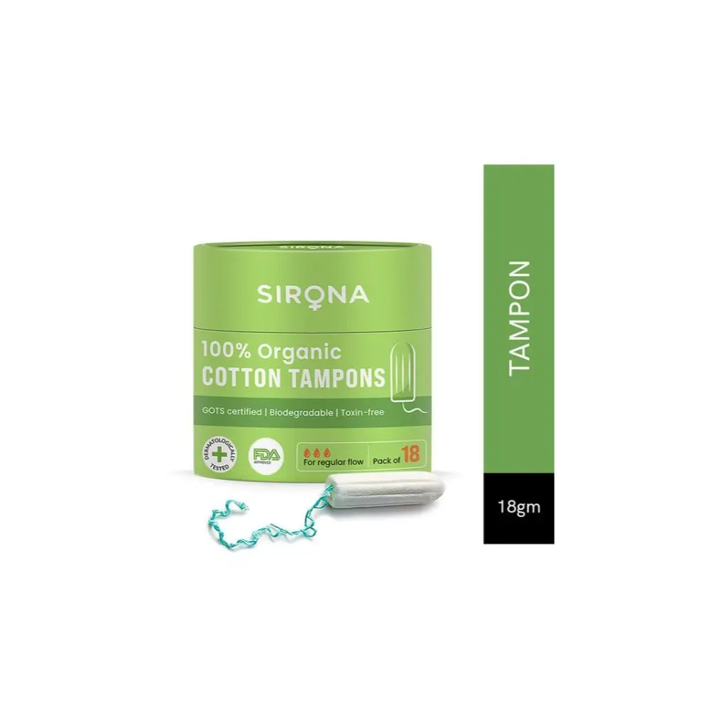 Sirona Regular Flow Organic Tampons Made With 100% Organic Cotton, Non-Applicator Tampons - 18 Pcs