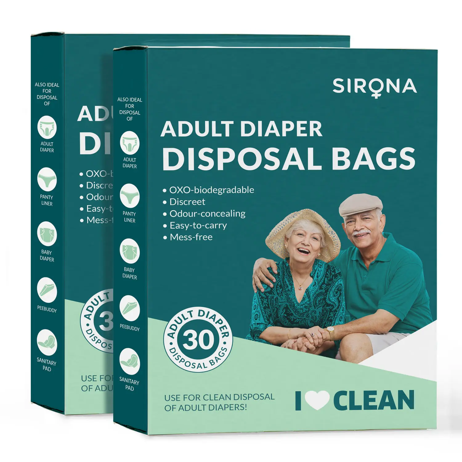 Sirona Premium Adult Diaper Disposal Bags - 60 Bags (2 Pack - 30 Bags Each)