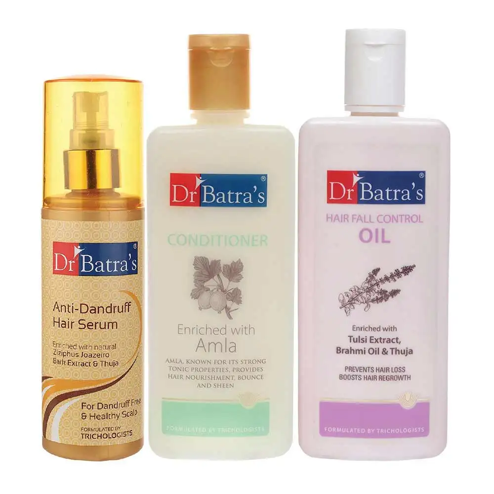 Dr Batra's Anti Dandruff Hair Serum, Conditioner - 200 ml & Hair Fall Control Oil- 200 ml Combo,  3 Piece(s)/Pack  Hair Care