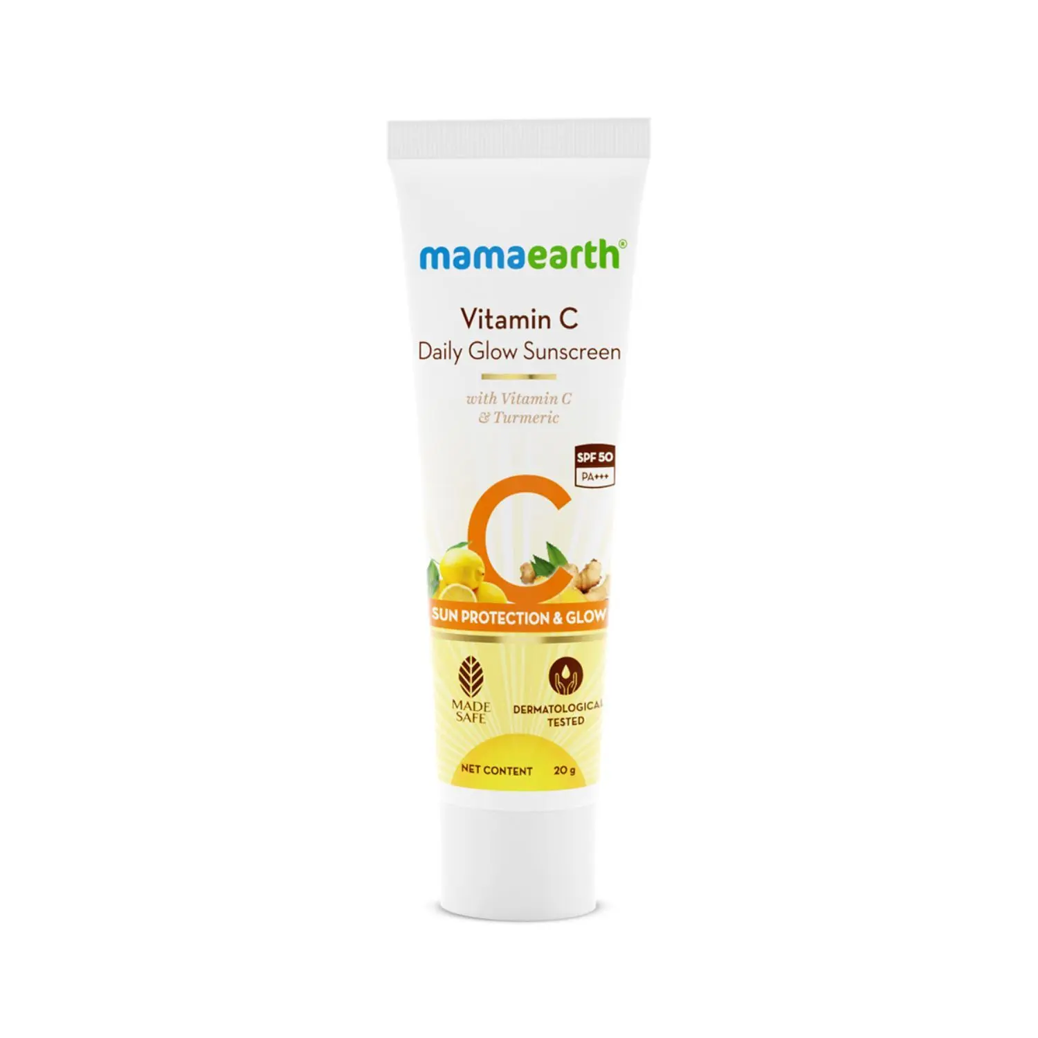 Mamaearth Vitamin C Daily Glow Sunscreen with Vitamin C & Turmeric for Sun Protection & Glow - 20 g
