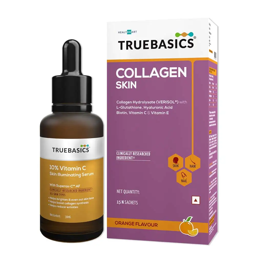 TrueBasics 10% Vitamin C Skin Illuminating Serum (30ml) & Collagen Skin,  15 Piece(s)/Pack  Orange Combo