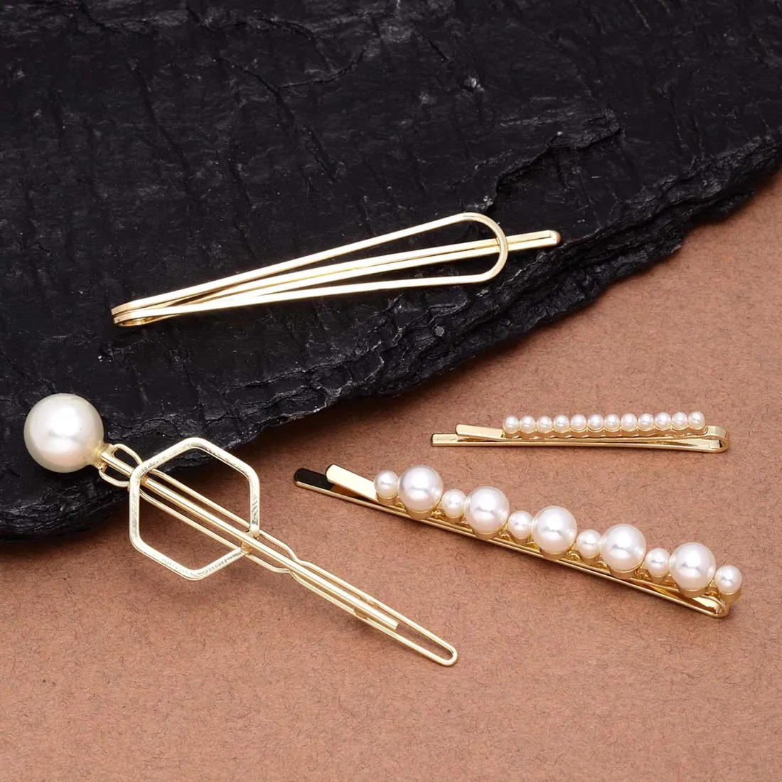 Ferosh Hexagon Pearl Hairpins - Set Of 4