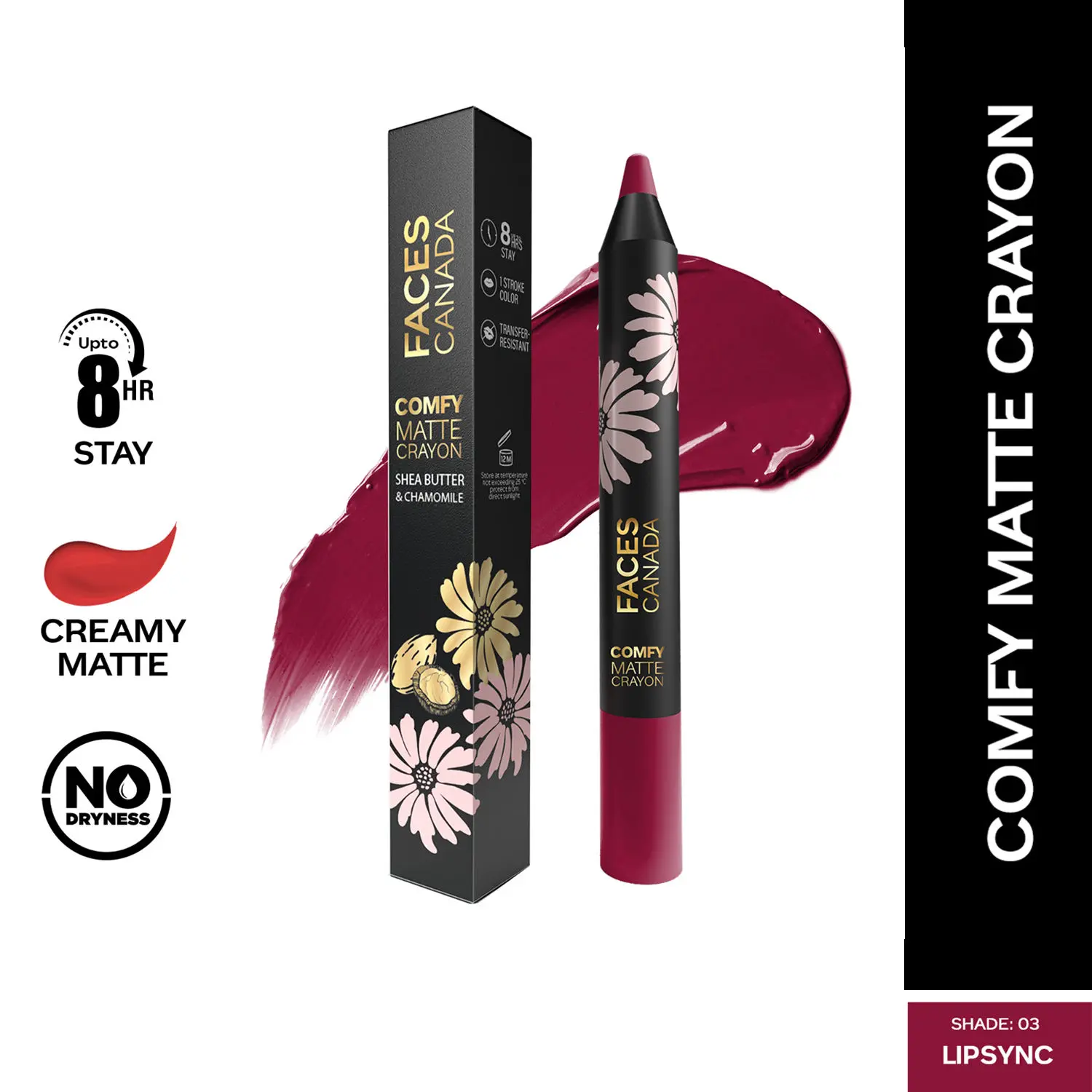 Faces Canada Comfy Matte Crayon I Creamy Matte I Chamomile & Shea Butter I Alcohol-free I Lipsync 03 2.8g