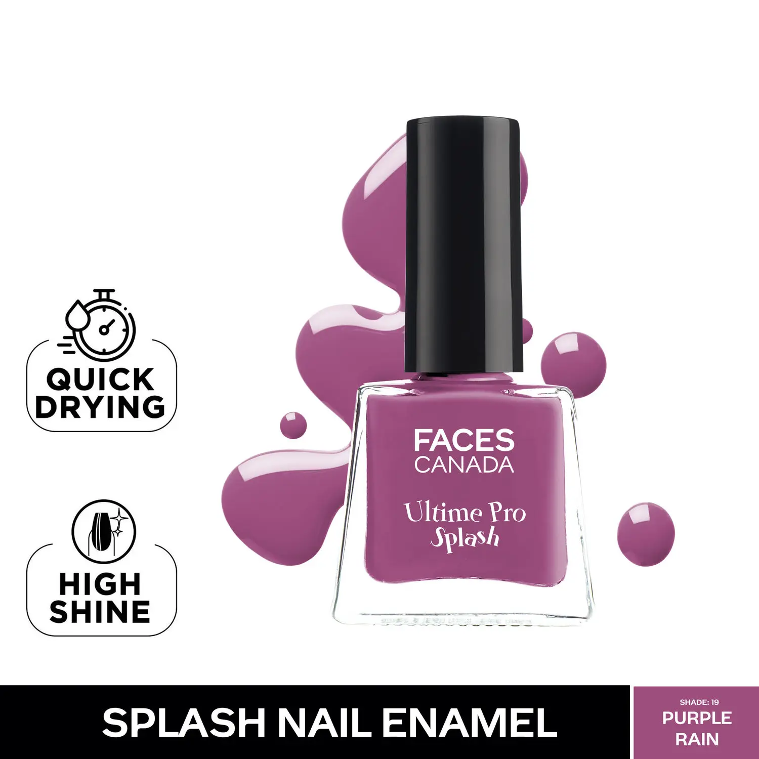 Faces canada Ultime Pro Splash Nail Enamel I Quick-drying I Longlasting I Chip-defiant I Smooth application I Purple Rain 19 5ml