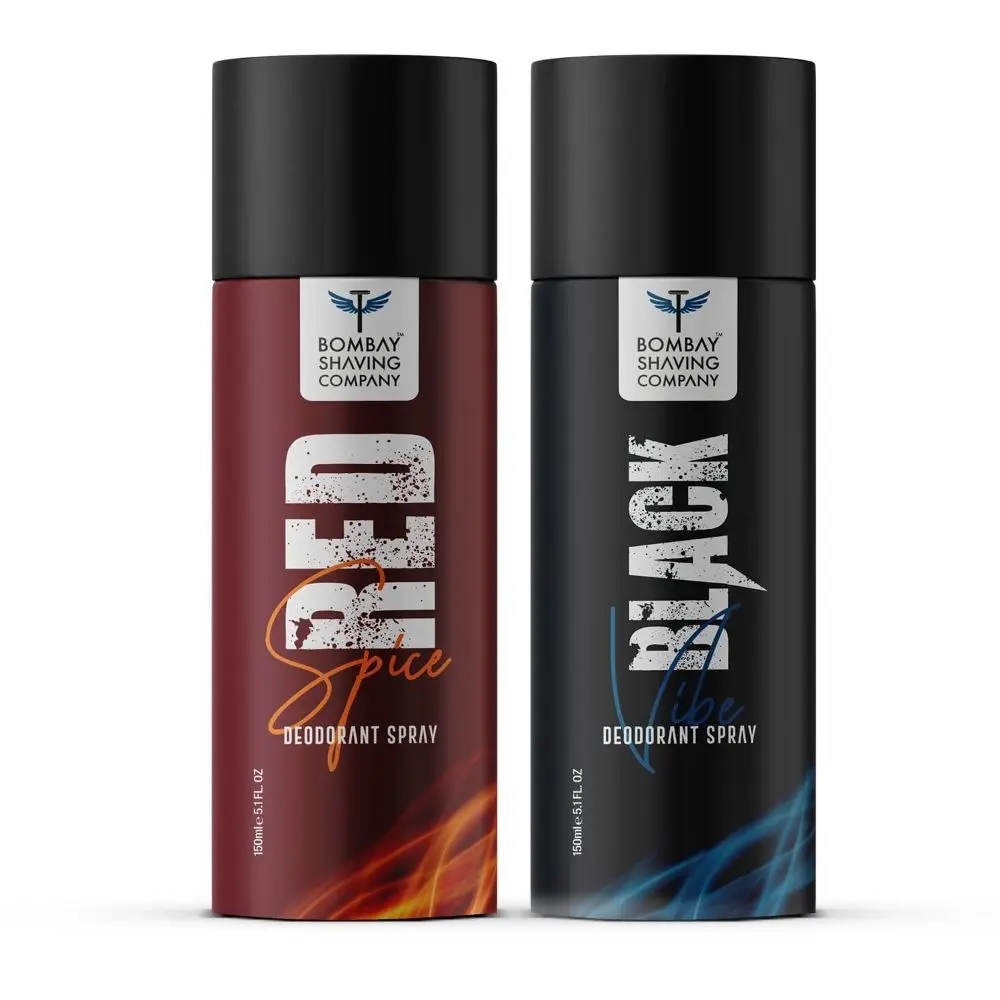 Bombay Shaving Company Body Deodorant for Men, 150ml each (Pack of 2) - Red Spice and Black Vibe