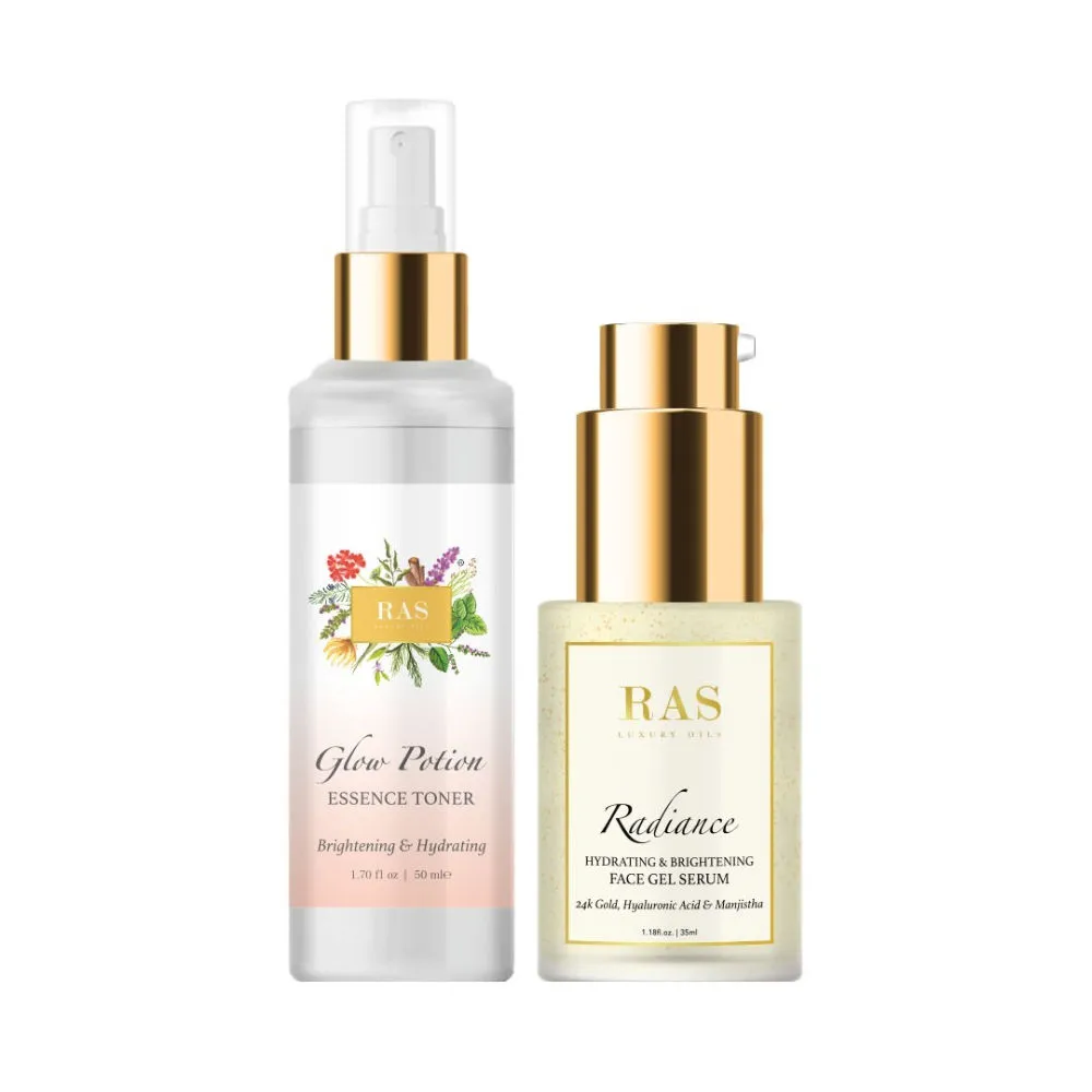 RAS Luxury Oils Glow Potion Brightening & Hydrating Essence Toner + 24k Gold Radiance Face Gel Serum