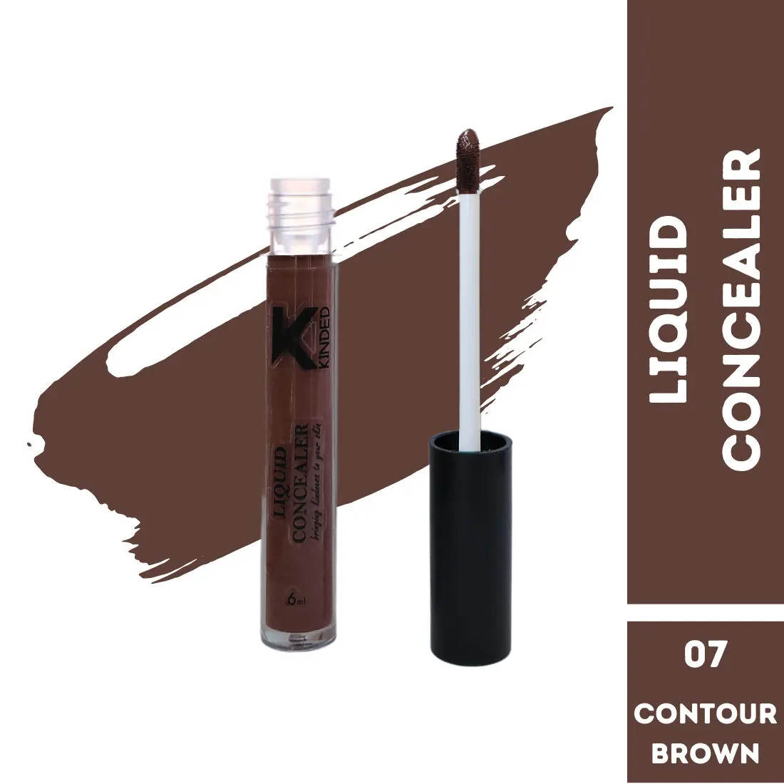 KINDED Liquid Concealer for Face Makeup Full Coverage Colour Corrector Contour Waterproof HD Pro Master Series for Dry & Oily Skin Acne Dark Circles Dark Spots (Creamy Matte, Contour Brown, 6 ml)