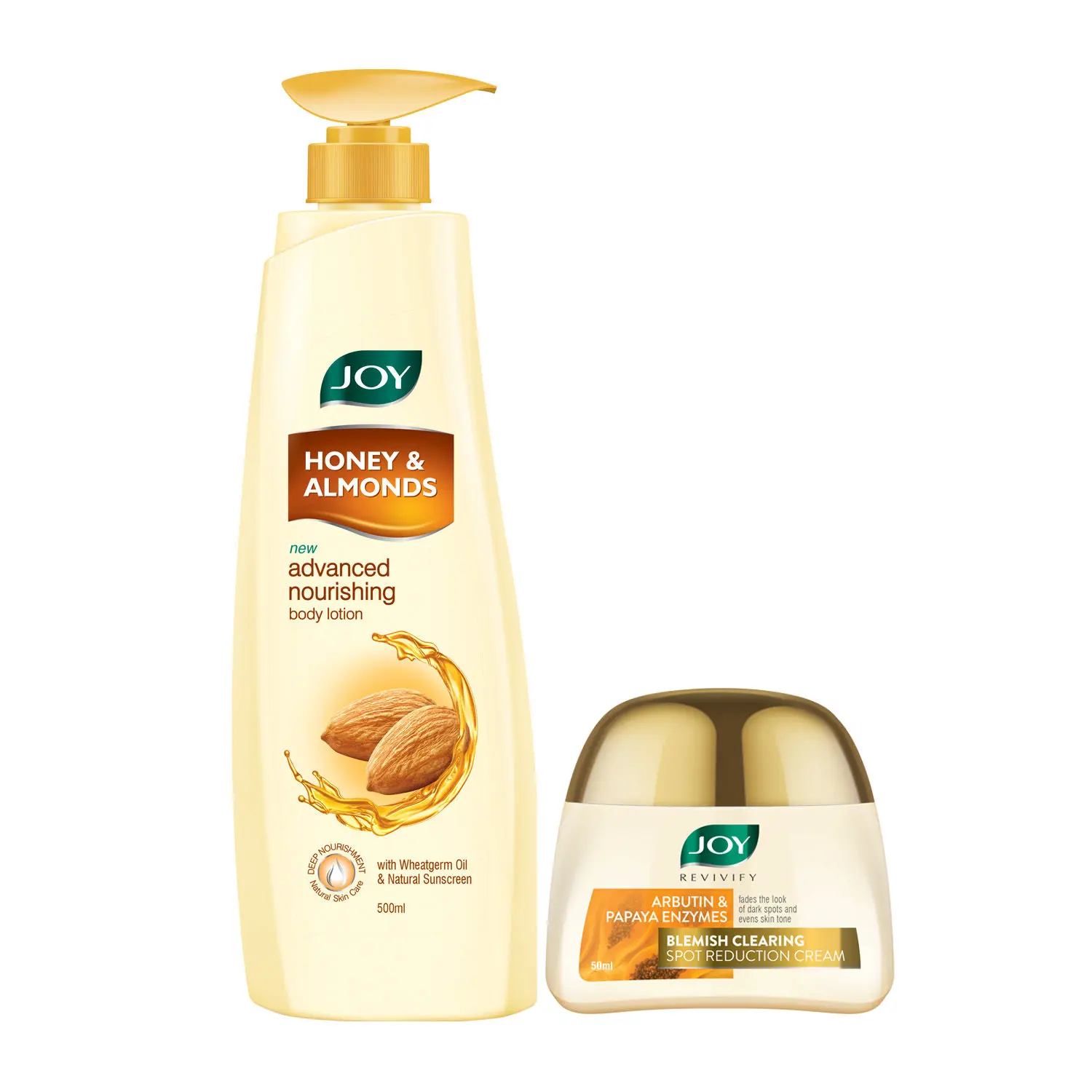 Joy Honey & Almonds Advanced Nourishing Body Lotion 500 ml & Joy Revivify Blemish Clearing Spot Reduction Papaya Face Cream 50ml (Combo Pack)