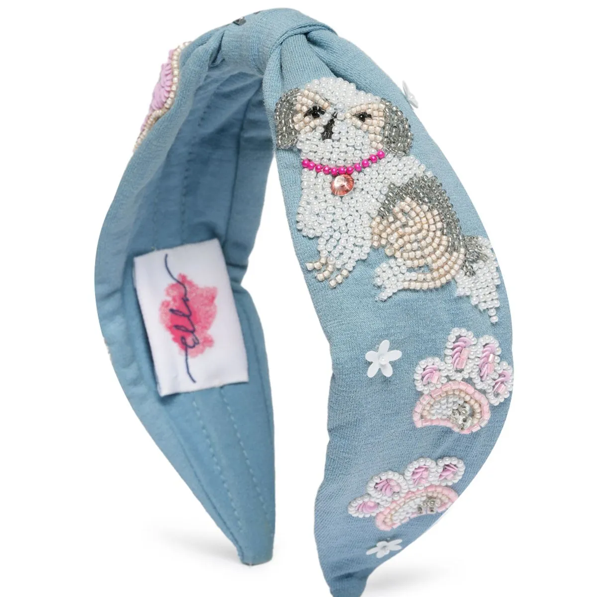 Elaa Elsa Headband In Blue Jersey With Embroidery - Animal Lovers