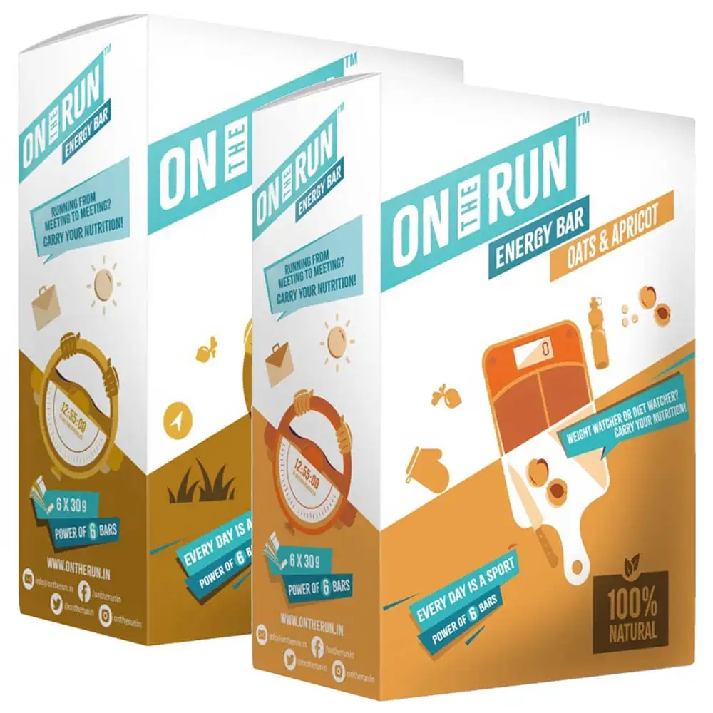 On The Run Energy Bar Combo,  6 Piece(s)/Pack  Hazelnut Magic + Oat & Apricot