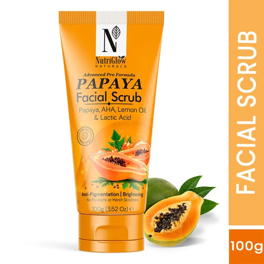 NutriGlow NATURAL'S Advanced Pro Formula Papaya Facial Scrub for Deep Exfoliation with AHA, Lemon Oil, All Skin Types, 100gm