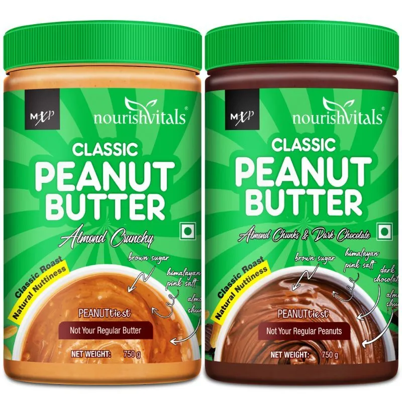 NourishVitals Classic Peanut Butter Crunchy and Almonds Chunks & Dark Chocolate