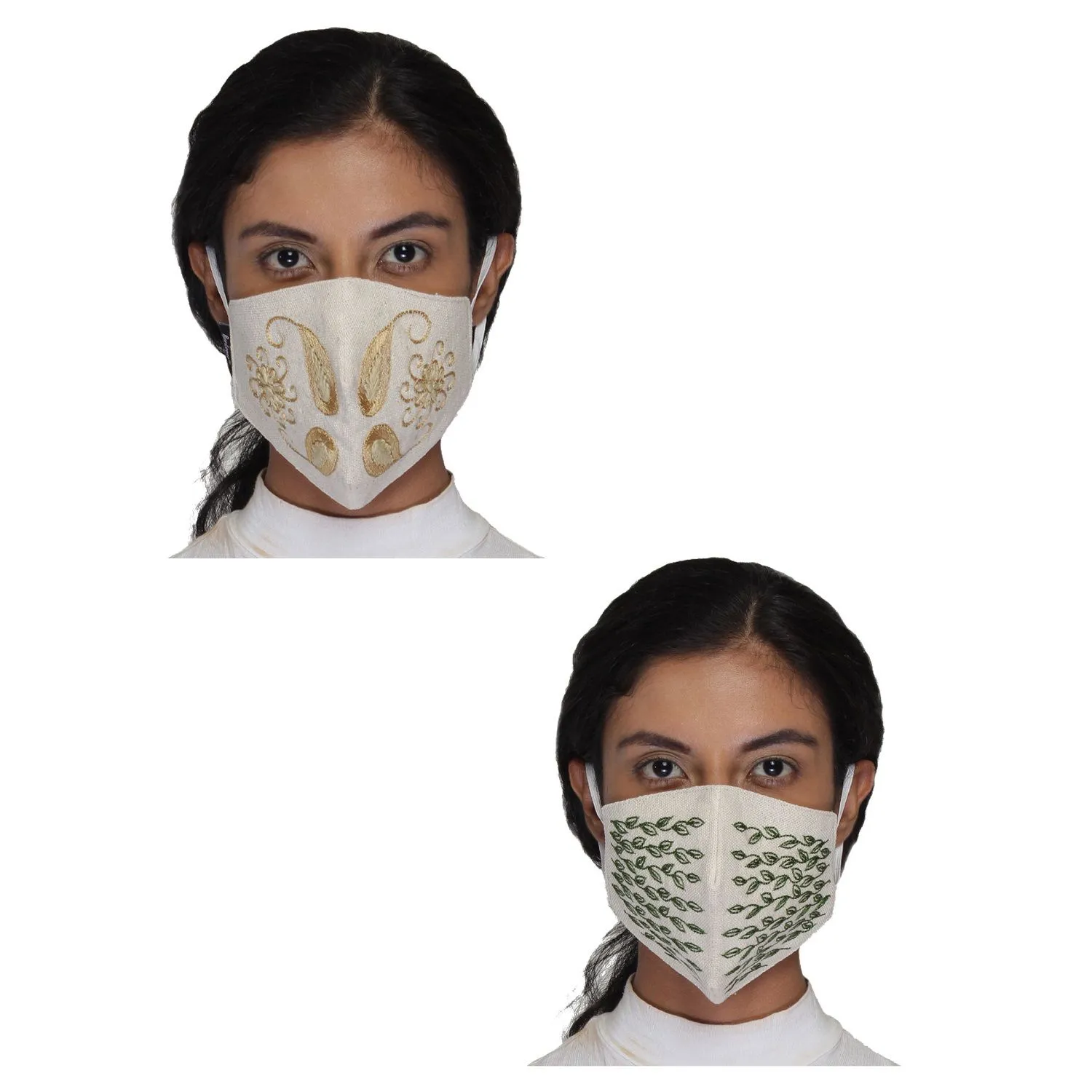 Anekaant Multicolor Reusable 3-Ply Cotton Embroidered Fabric Fashion Mask (Pack Of 2)