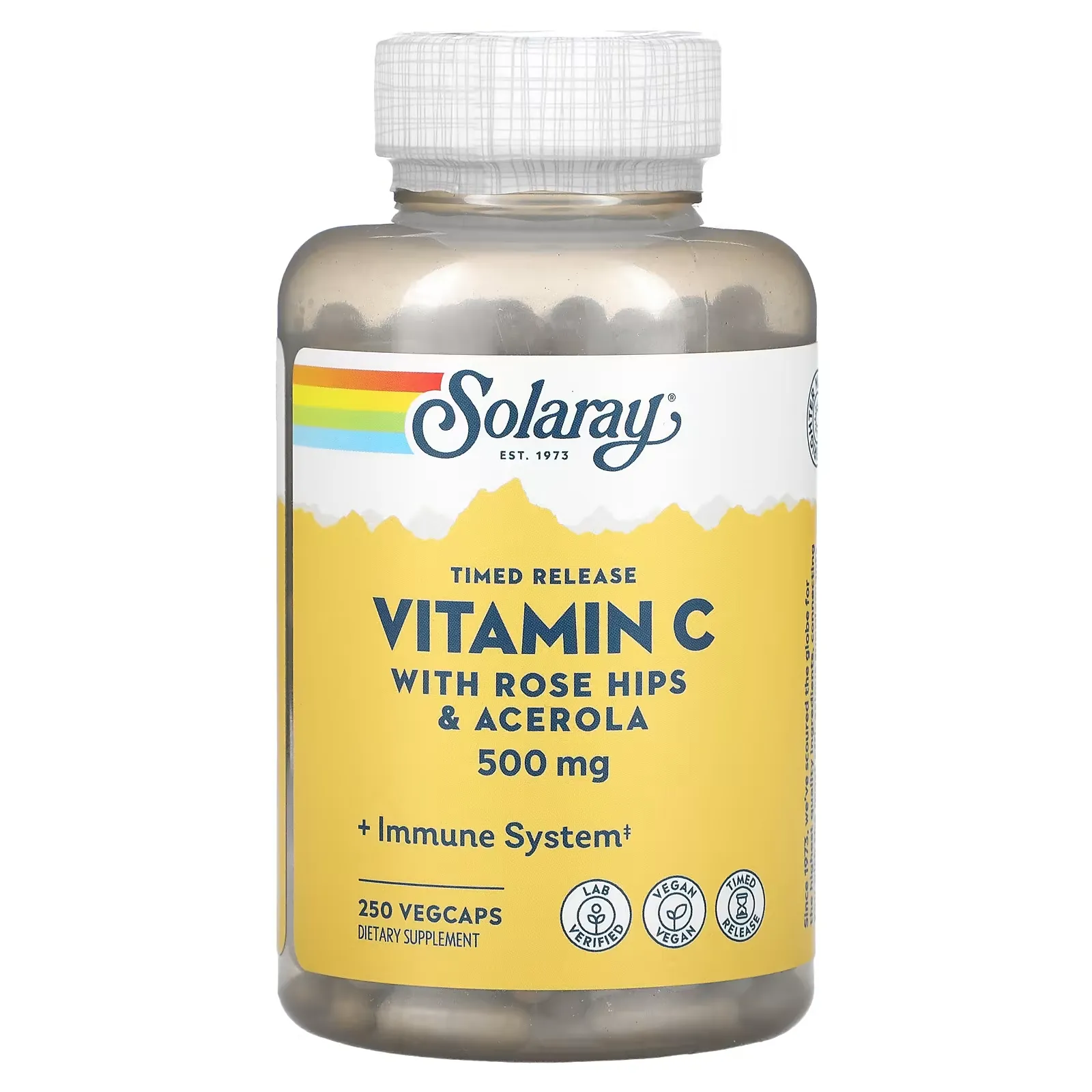 Timed Release Vitamin C with Rose Hips & Acerola, 500 mg, 250 VegCaps