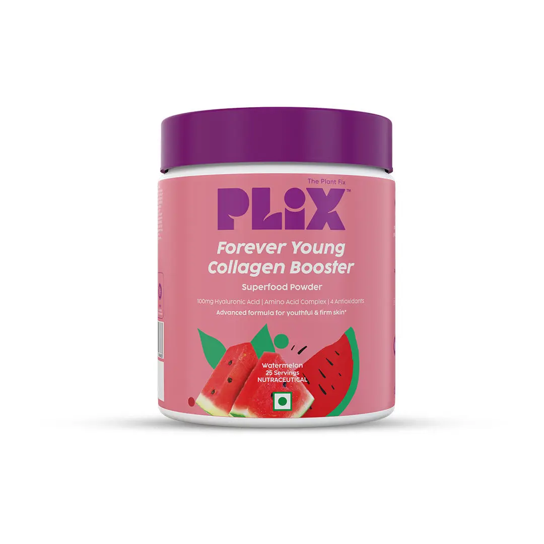 PLIX Plant-Based Collagen, Advanced Anti-Ageing Formula for Skin Elasticity & Renewal, 100mg Hyaluronic Acid, 600mcg Retinol, 40mg Vitamin c, 90mg Silica - 25 Days (Watermelon)