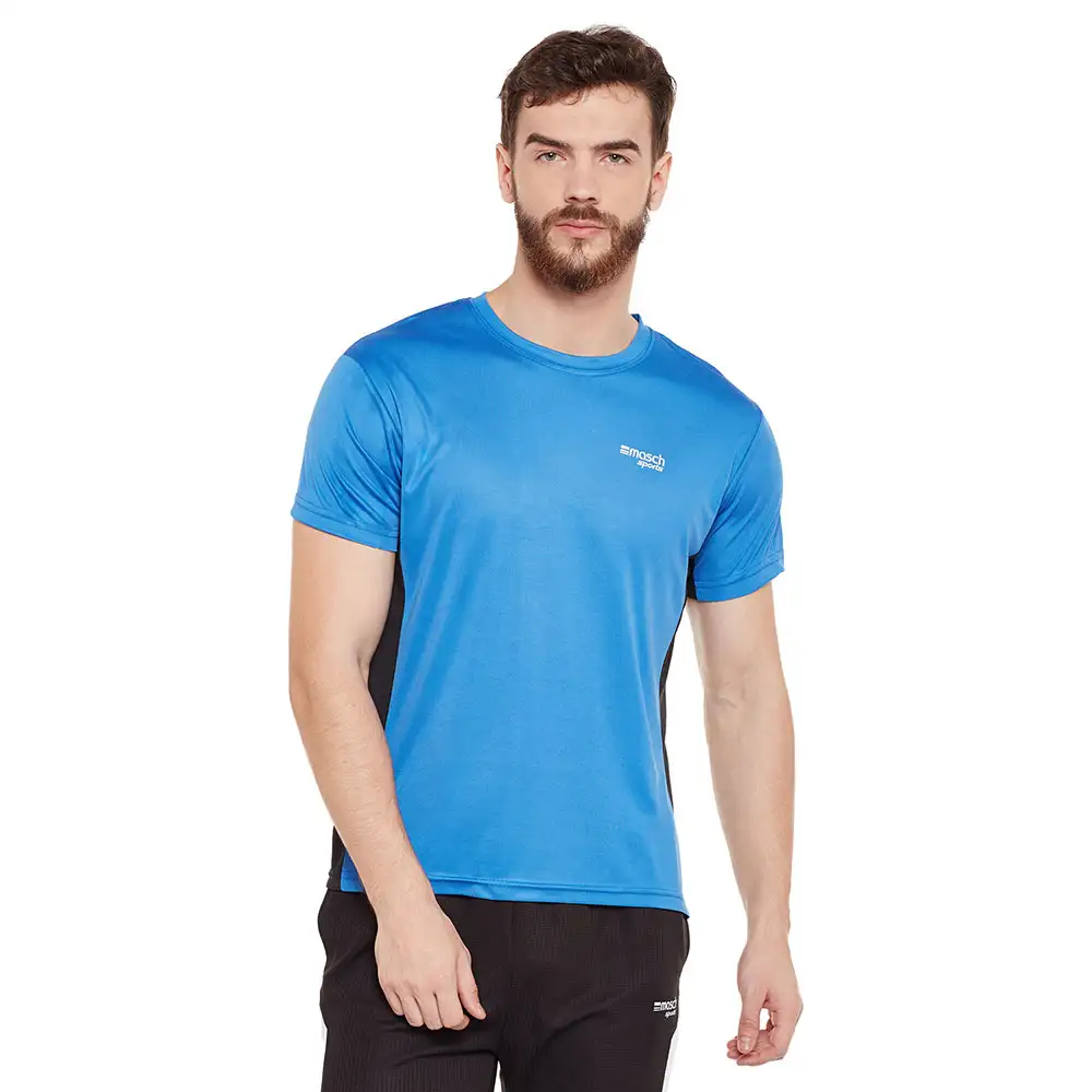 Masch Sports Mens Regular Fit Polyester Active T Shirt (MSTS1017 HSCS SPIB),  India Blue  Medium