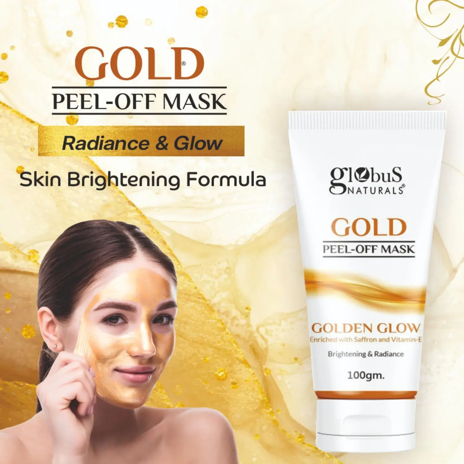 Globus Naturals Golden Glow Peel Off Mask Enriched with Vitamin-E| Removes Blackhead, Dead Skin|Anti-Aging|Lightening Brightening (100 g)