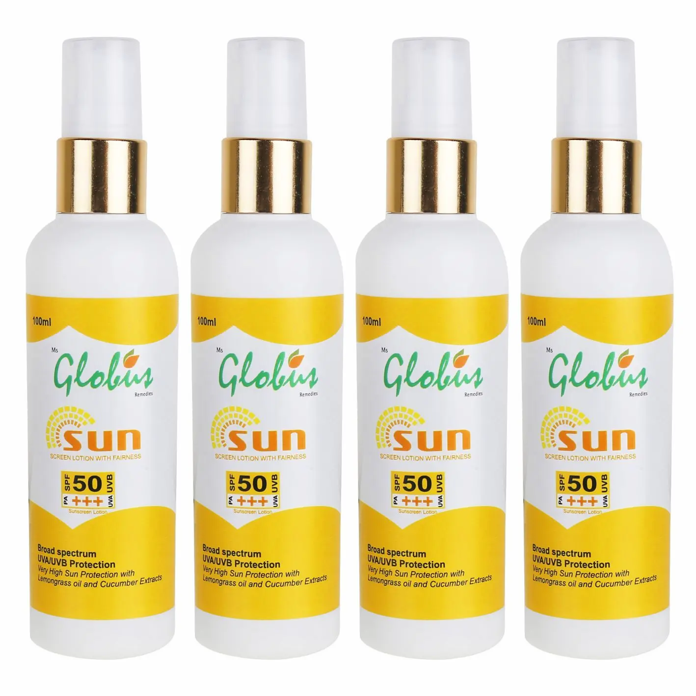 Globus Ayurvedic Sunscreen Lotion Spf 50 Pa+++ 100 ml (Pack of 4)
